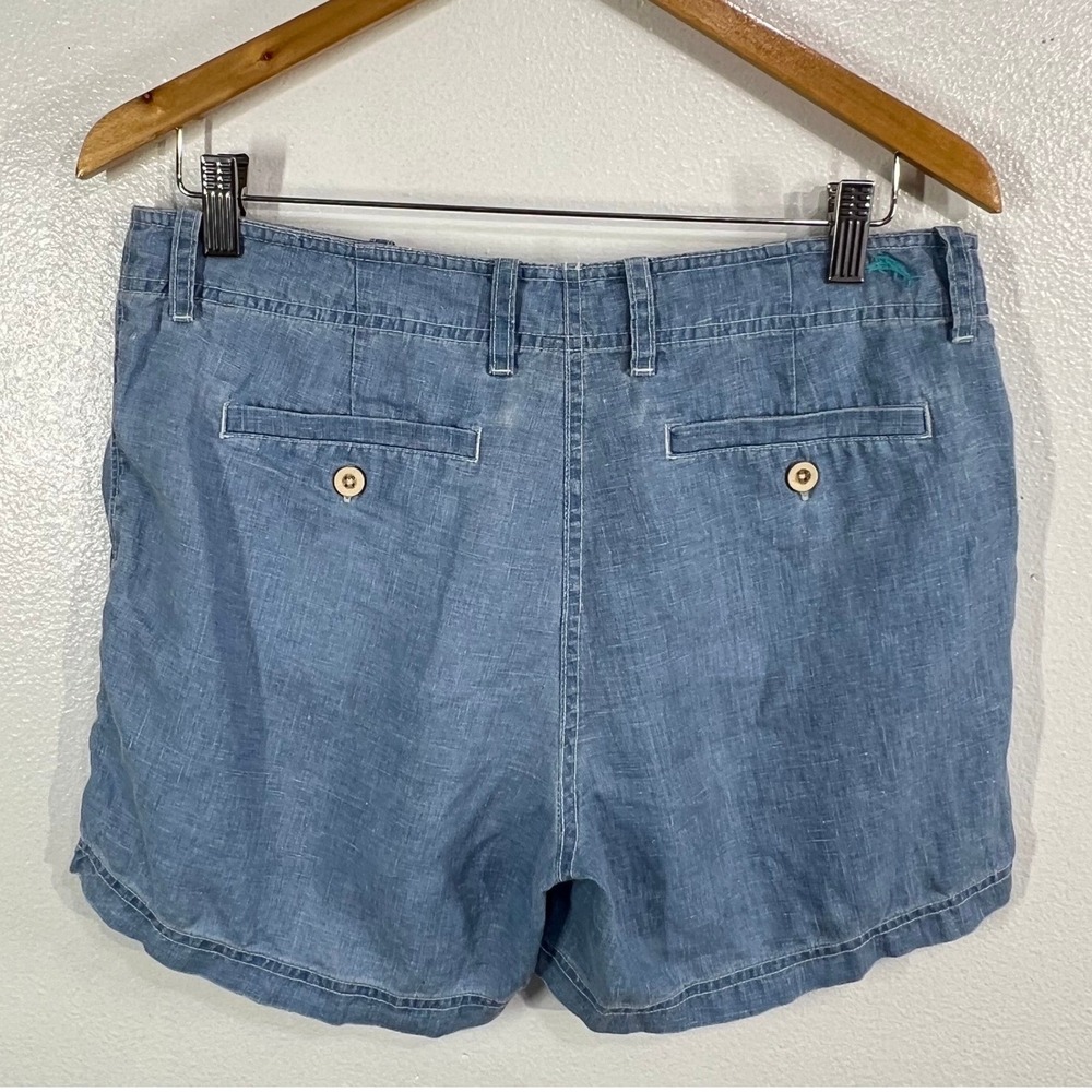 Tommy Bahama Sea Glass Linen Shorts Women's 8 Blue Chambray Bermuda 5 Inch - Picture 3 of 10